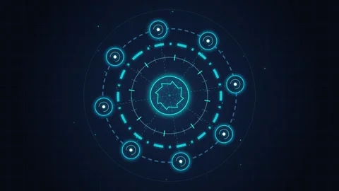 Futuristic hud circular interface rotating on dark grid background technolo.. Stock Footage 347718294