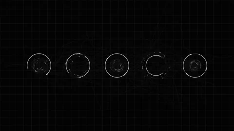 Futuristic HUD Circular Loading Elements on Dark Grid Background Loop Stock Footage 341852224
