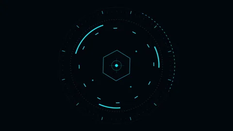 Futuristic HUD compass and digital interface elements rotating with glowing cyan Stock Footage 348323259