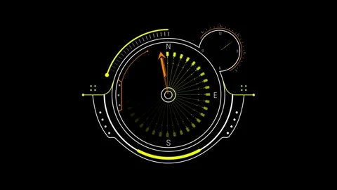 Futuristic HUD Compass Gauge with Orange Arrow Indicator Video stock 339662927