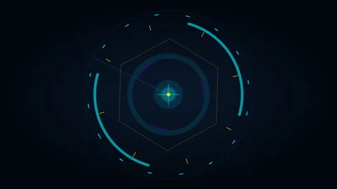 Futuristic HUD Compass Interface Rotating on Dark Background with Cyan and Stock Footage 348324819