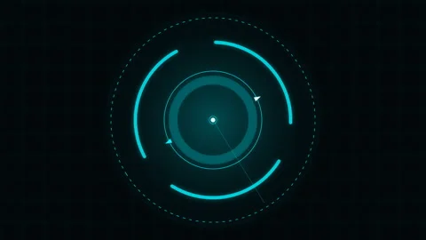 Futuristic HUD Compass Interface Rotating on Dark Blue Digital Grid Background Stock Footage 348325135