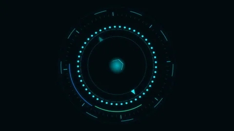 Futuristic HUD Compass Interface Rotating on Dark Digital Background with Stock Footage 348325333