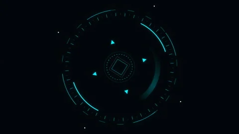 Futuristic HUD Compass Interface Rotating on Dark Background with Glowing Cyan Stock Footage 348326708
