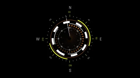 Futuristic HUD Compass Navigation Interface with Rotating Circular Rings 스톡 동영상 339662776