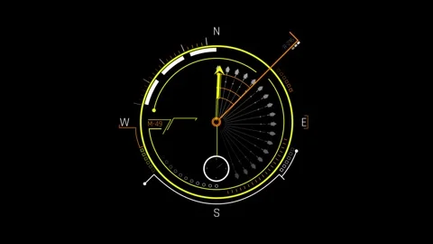 Futuristic HUD Compass Navigation Interface with Yellow Arrow Video stock 339662928