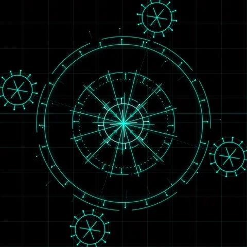 Futuristic HUD Compass Navigation Interface with Glowing Cyan Lines on Blac.. Stock Footage 347264327