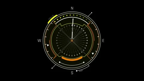 Futuristic HUD Compass Navigation Screen with Radial Radar Sweep Video stock 339662926