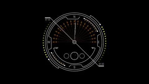Futuristic HUD Compass UI Overlay with White Needle Pointer Stock Footage 339662929