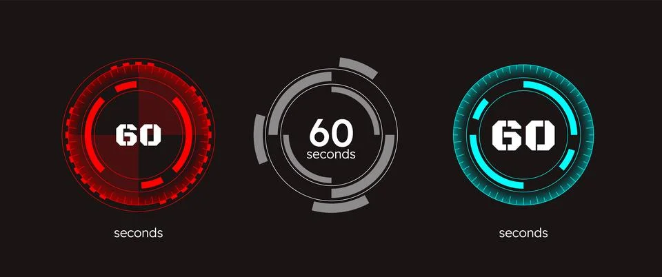Futuristic HUD countdown timer set on dark background 스톡 일러스트
