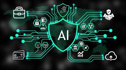 Futuristic HUD Cyber Security AI Shield Interface Screen 4K Stock Footage 342634108