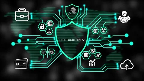 Futuristic HUD Cyber Security Trustworthiness Shield Interface Screen 4K Video stock 342635690
