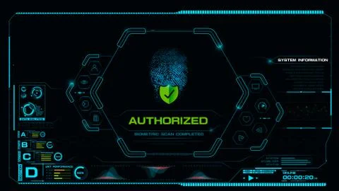 Futuristic HUD Cyber technology concept with finger print scan biometric data Illustrazione stock