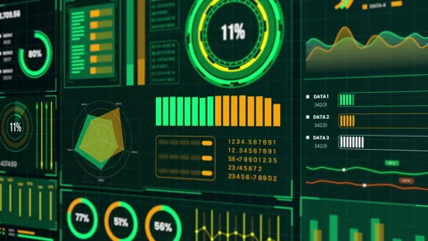 Futuristic HUD Dashboard with Circular Data and Polygon Shape Display. Stock Footage 318814013