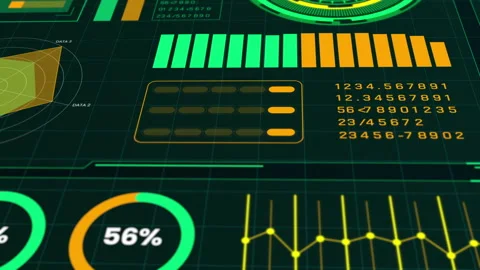 Futuristic HUD Dashboard with Scanners, Data, and Progress Bars Display. Stock Footage 318814011