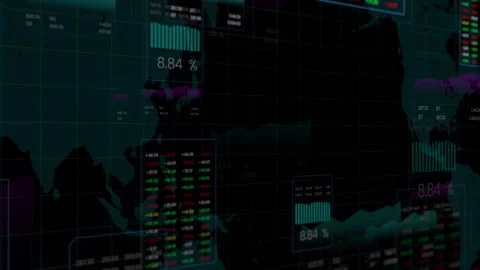 Futuristic HUD Data Analysis Dashboard with World Map and Percentage. Stock Footage 318813936
