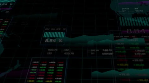Futuristic HUD Data Analysis Display with Graphs and Percentages Animation. Stock Footage 318813966