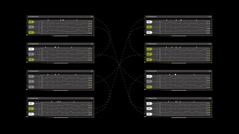 Futuristic HUD Data Array Screen with Animated Signal Waveform Video stock 339670376