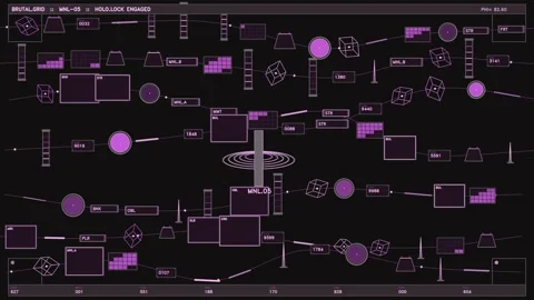 Futuristic HUD Data Interface with Purple Schematic Network and Digital Tac.. Stock Footage 334113685
