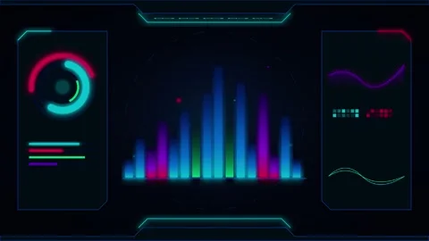 Futuristic hud digital audio visualizer interface with dynamic data graphs .. Stock Footage 337565176