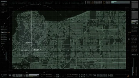 Futuristic HUD Digital City Map Stock Footage 95310778