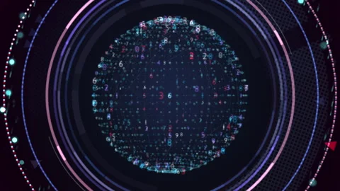 Futuristic HUD Digital Globe Neon Rings Floating Numbers Stock Footage 321016685