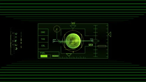 Futuristic HUD Digital Graphics Interface with Green Design Elements Stockbeeldmateriaal 309944183