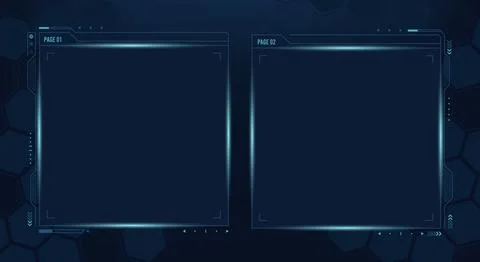 Futuristic HUD digital screen interface background two blue glowing frames .. 库存插图