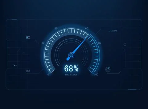 Futuristic HUD digital speedometer interface showing fuel status. High-tech.. Stockillustratie