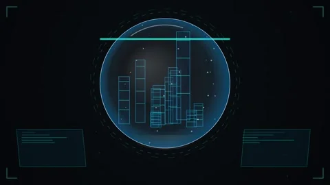 Futuristic HUD Display with Data Analytics and Blue Glowing Lines on Dark B.. Stock Footage 346660645
