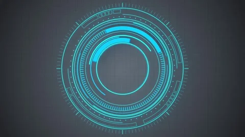 Futuristic hud display with spinning circular elements and glowing blue neo.. Stock Footage 332384270