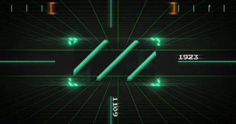Futuristic HUD displaying bars appearing orange circle shifting and readout Stock Footage 317369323