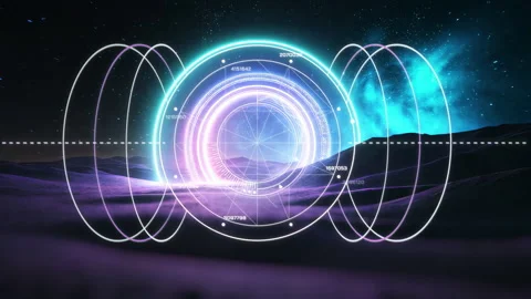 Futuristic HUD displaying data over an otherworldly landscape Stock Footage 316066315