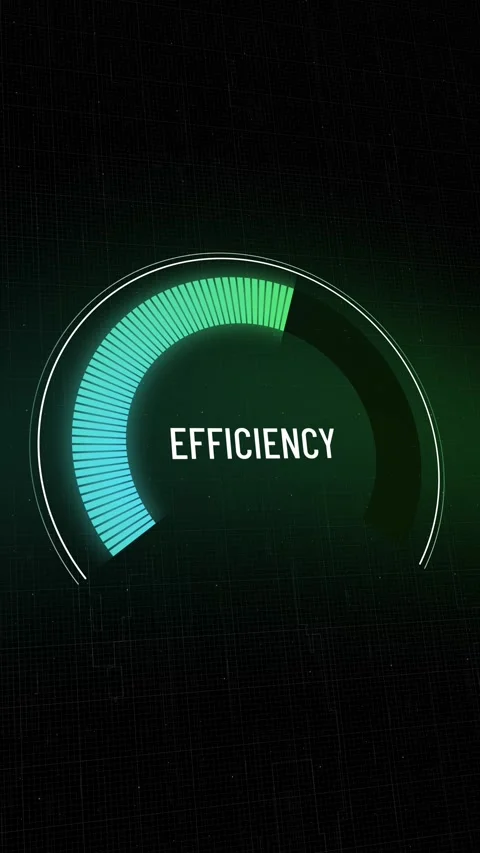 Futuristic HUD efficiency meter showing steep drop from peak utilization to l Stock Footage 328373457