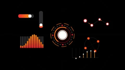 Futuristic hud element design showcasing circular interfaces and digital pr.. Stock Footage 345334289
