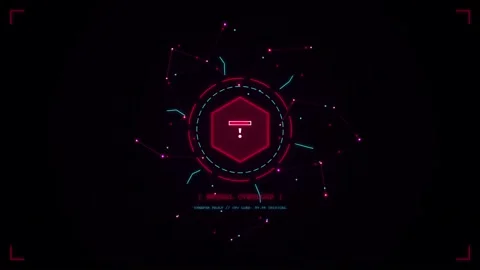 Futuristic HUD Element with Red Hexagon and Digital Data Overlay. Stock Footage 347279348