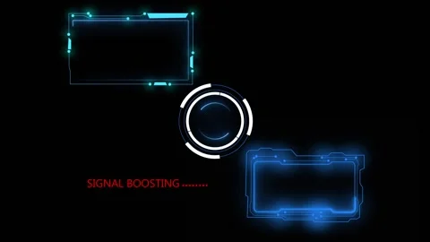 Futuristic HUD elements with signal boosting text. Futuristic HUD for telec.. Stock Footage 337815704