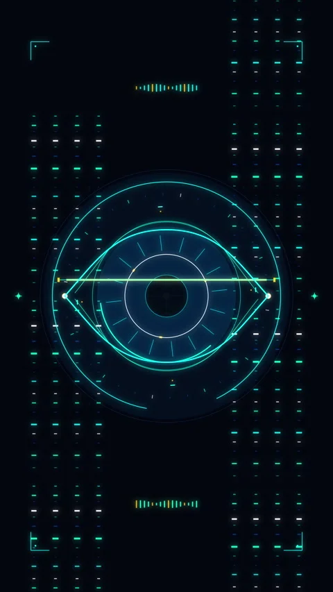 Futuristic HUD eye animation loop with blue digital tech scan interface Stock Footage 346547414
