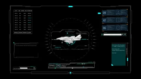 Futuristic HUD Fighter Jet Interface with Military Targeting Radar Stock Footage 339666500