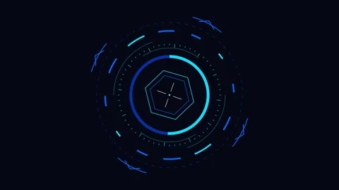 Futuristic HUD frame with blue circular user interface elements and digital Stock Footage 346505282