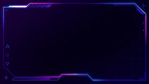 Futuristic HUD frame with blue pink hologram border and circuit grid lines Video stock 343687864