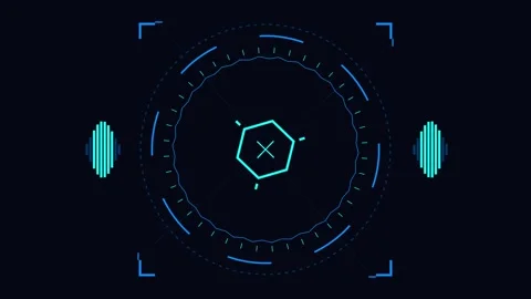 Futuristic HUD frame digital user interface with circular data elements and 動画素材 346505292