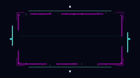 Futuristic HUD frame neon glowing interface with technical digital borders Stock Footage 345588383