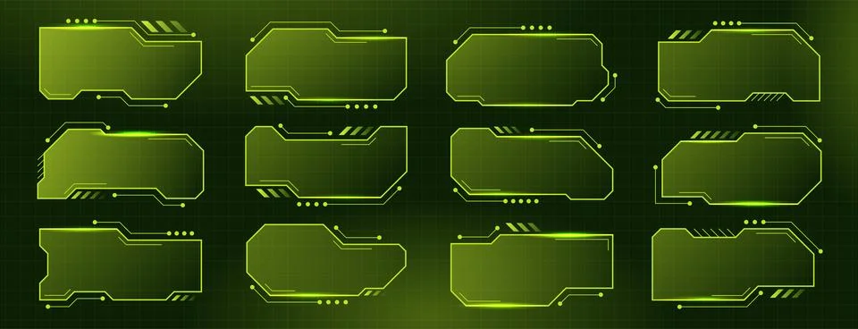 Futuristic HUD frames, science text box borders, sci-fi tech digital screen Stock Illustration