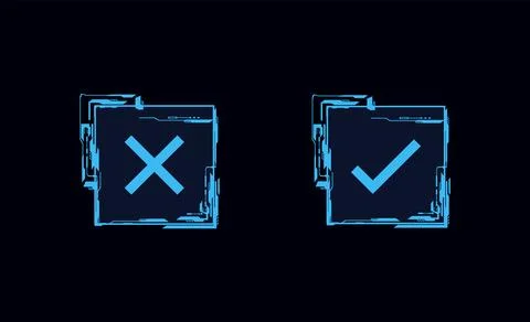 Futuristic Hud game button frames, tick and cross signs accept or not borders Stock Illustration