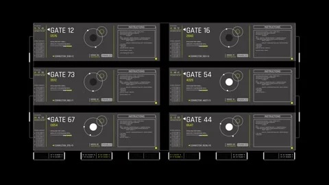 Futuristic HUD Gate Node Control Screen with Progress Circle Gauges Stock Footage 339670383
