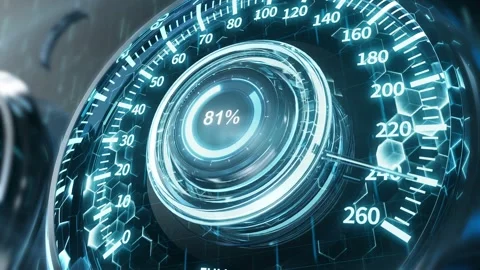 Futuristic HUD Gauge Speedometer Tech 3D Animation Stock Footage 343076830