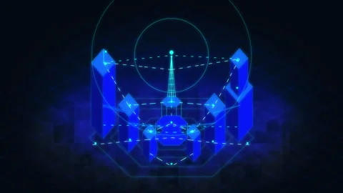 Futuristic HUD with glowing network nodes and data analytics Video stock 347202916