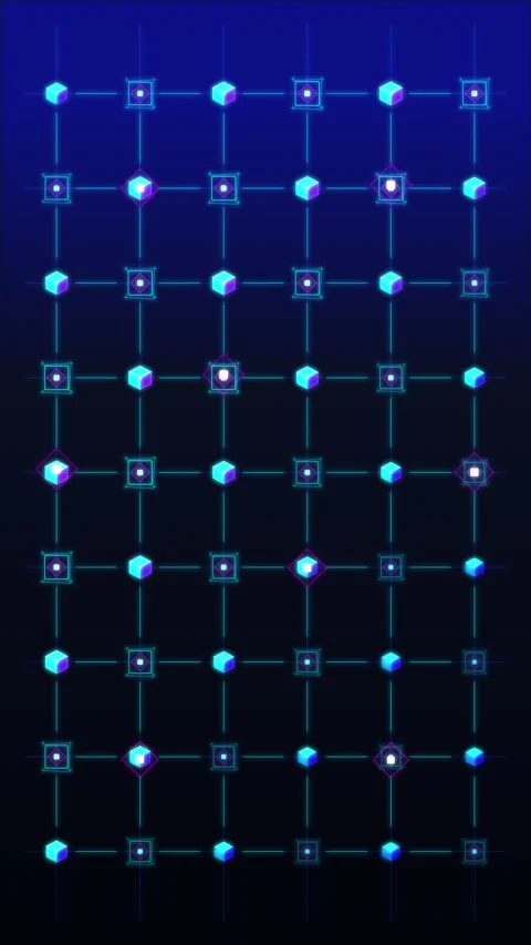 Futuristic HUD grid loop motion graphic with glowing neon elements Stock Footage 347053891