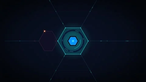 Futuristic hud hexagon interface with glowing data nodes and digital networ.. Vidéo 344861576
